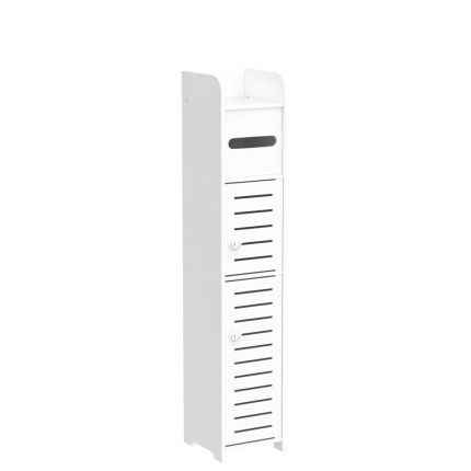 TUOXINEM Storage Cabinet for Small Spaces, Over The Toilet Cabinet for Skinny Bathroom Storage Corner Floor, Slim Paper Cabinet with 2 Doors & Shelves (White)